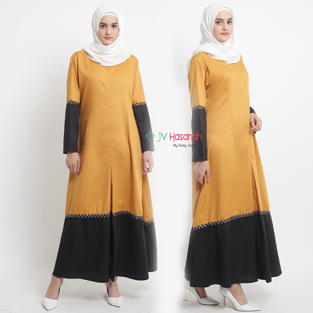 Hava Lace Dress Black Series - Gamis dengan Aksen Lace Two Colour Kombinasi Hitam