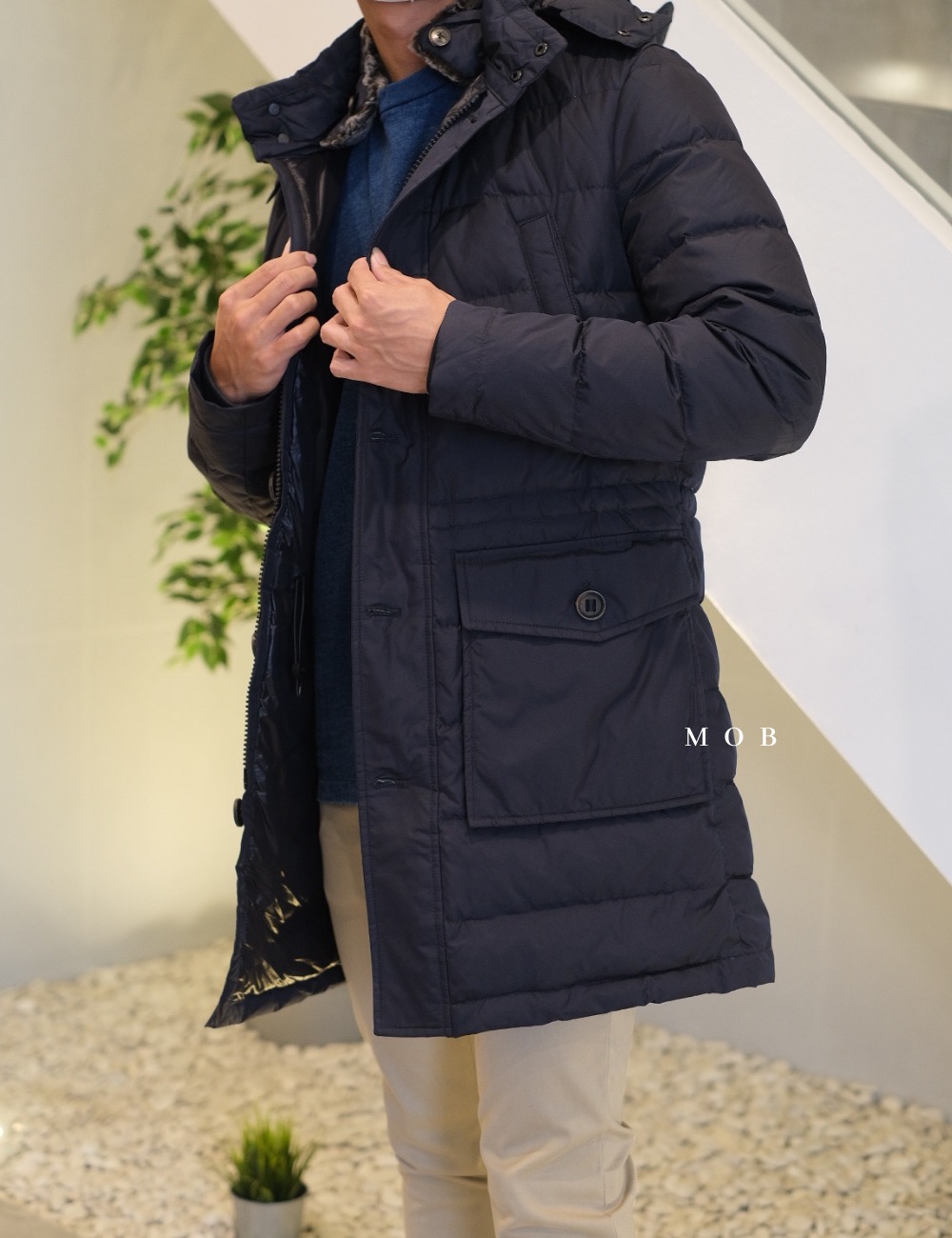 MDJ08003 Hooded Down Half Coat Navy (L ONLY)