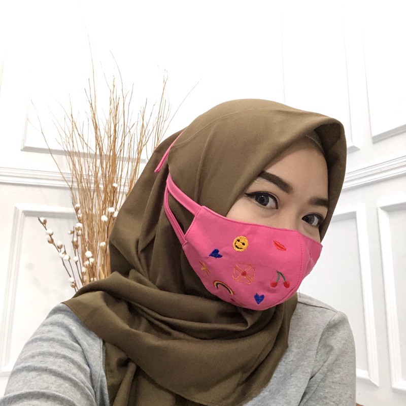 3ply Embroidery Mask Cherry Series - Masker 3 lapis Series Cherry