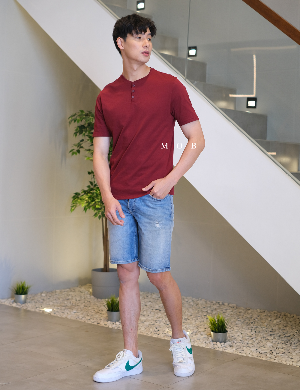 F&FSST01002 Henley Tee Maroon