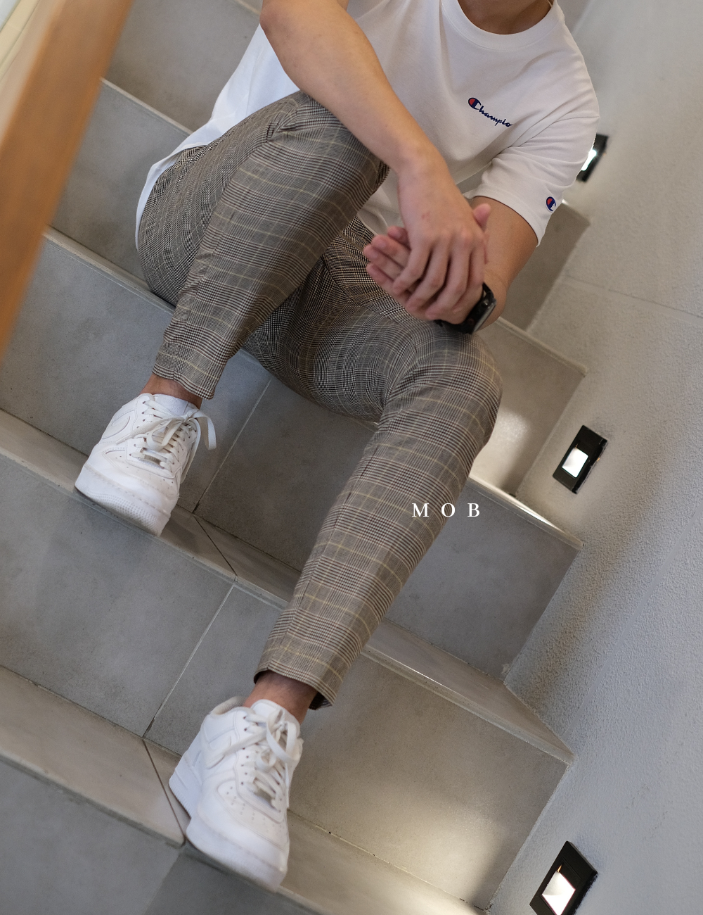 HMPT09001B Skinny Pants LIGHT Brown Plaid
