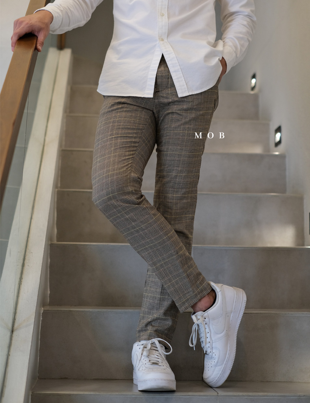 HMPT09001B Skinny Pants LIGHT Brown Plaid