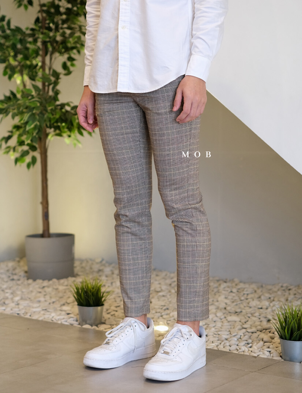 HMPT09001B Skinny Pants LIGHT Brown Plaid