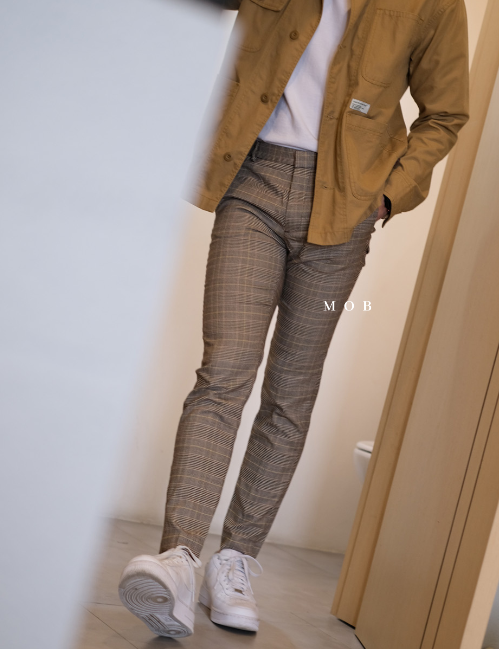 HMPT09001B Skinny Pants LIGHT Brown Plaid