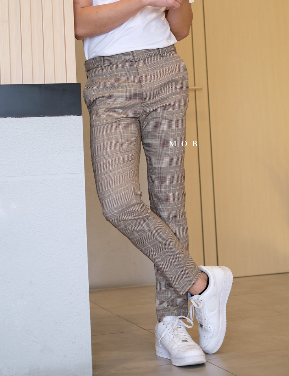 HMPT09001B Skinny Pants LIGHT Brown Plaid