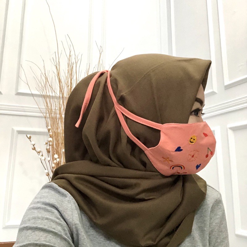 3ply Embroidery Mask Cherry Series - Masker 3 lapis Series Cherry