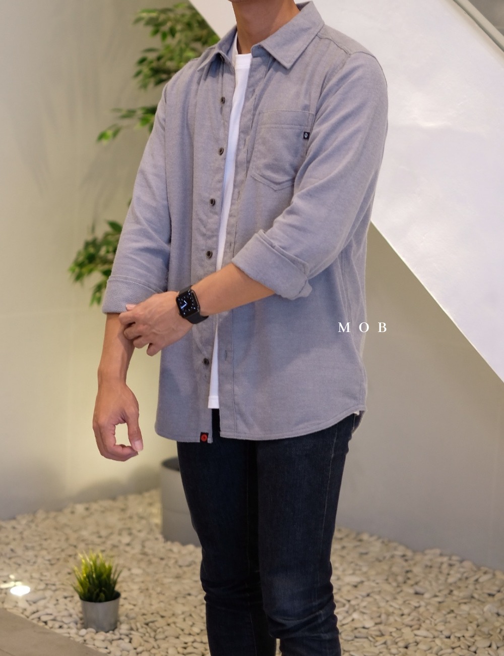 MMLSS01002 Hobson Midweight Flannel LS Shirt Grey