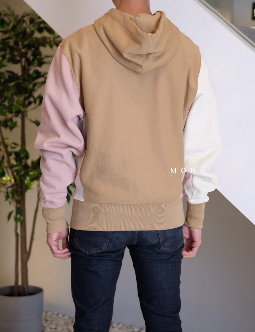 CHMPHOD03001A Champion x Urban Oufitters Exclusive Colorblocked Hoodie Cream Pink Brown