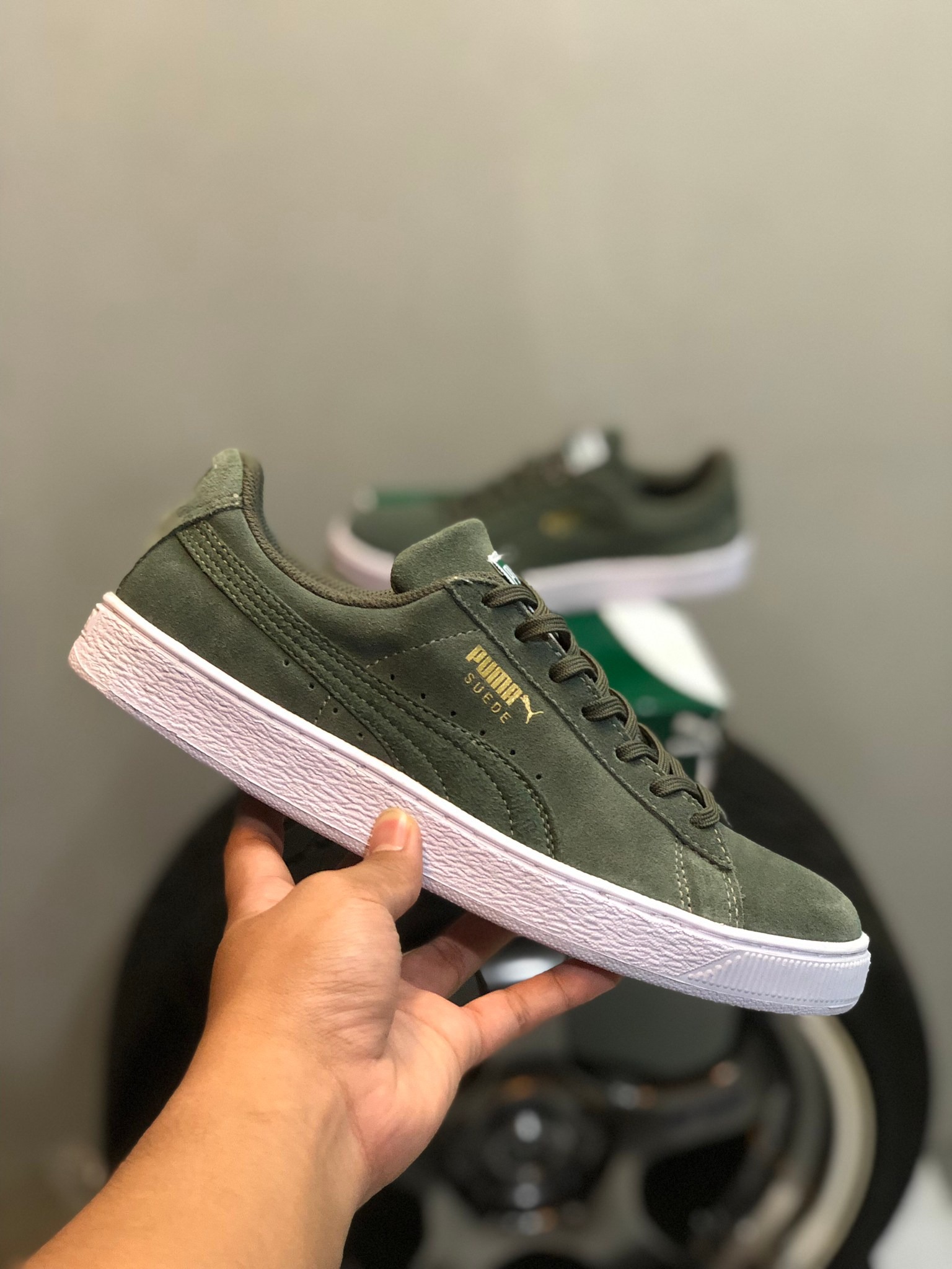 puma suede olive green