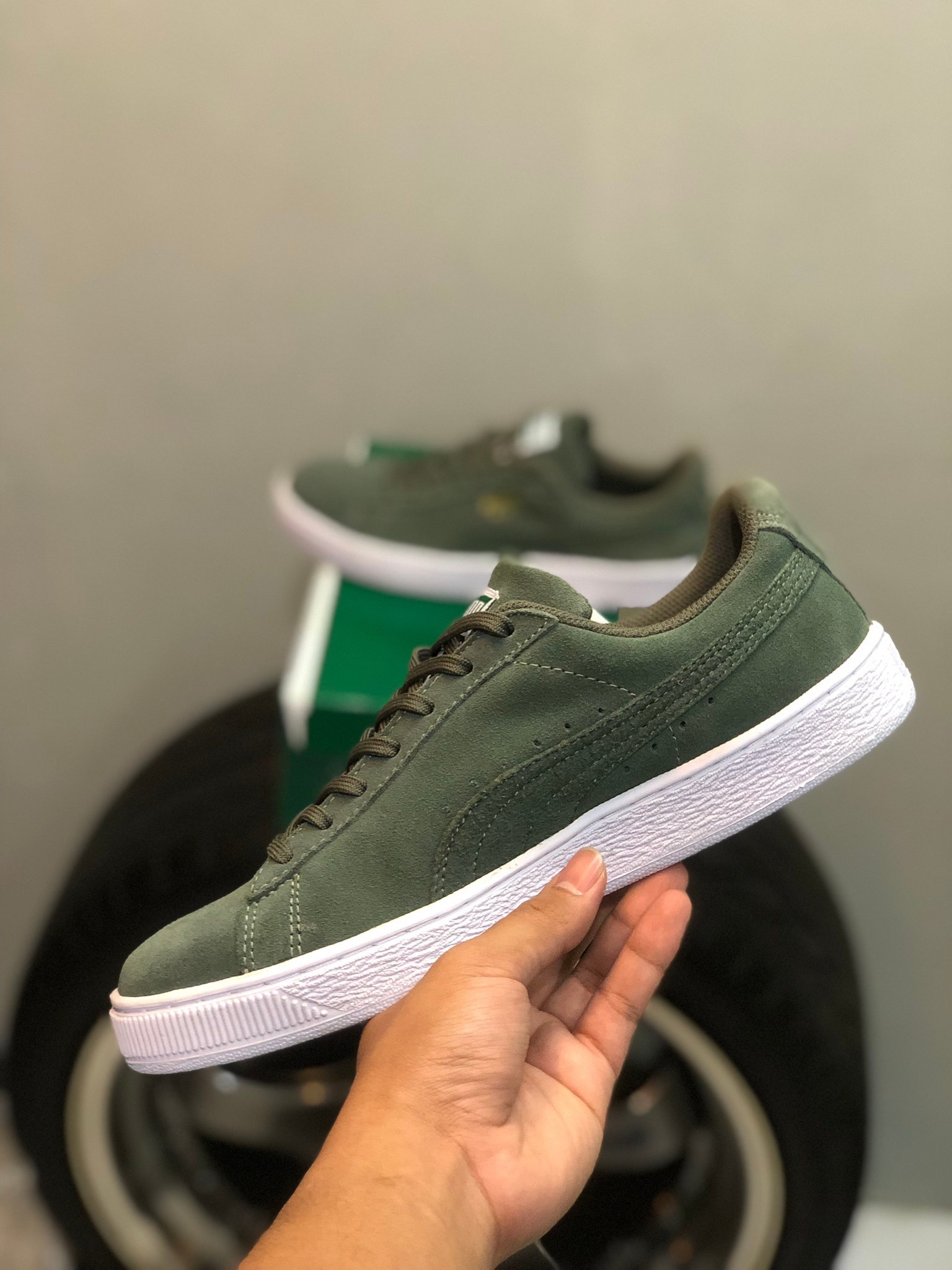 puma suede olive green