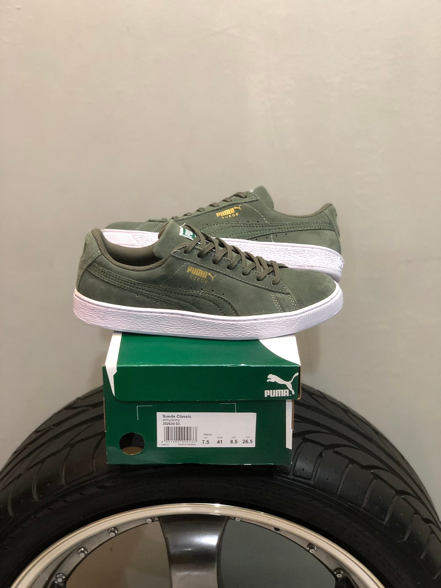 puma suede olive green