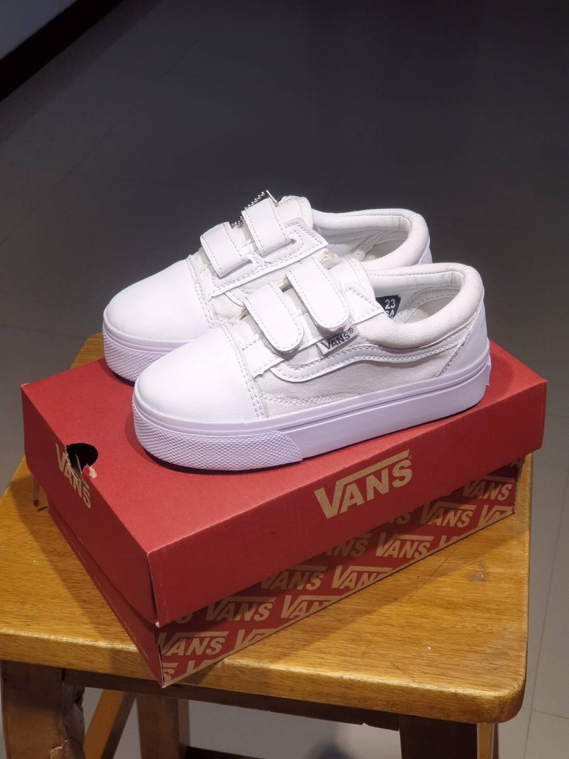 KIDS - VANS OLD SKOOL VELCRO ALL WHITE