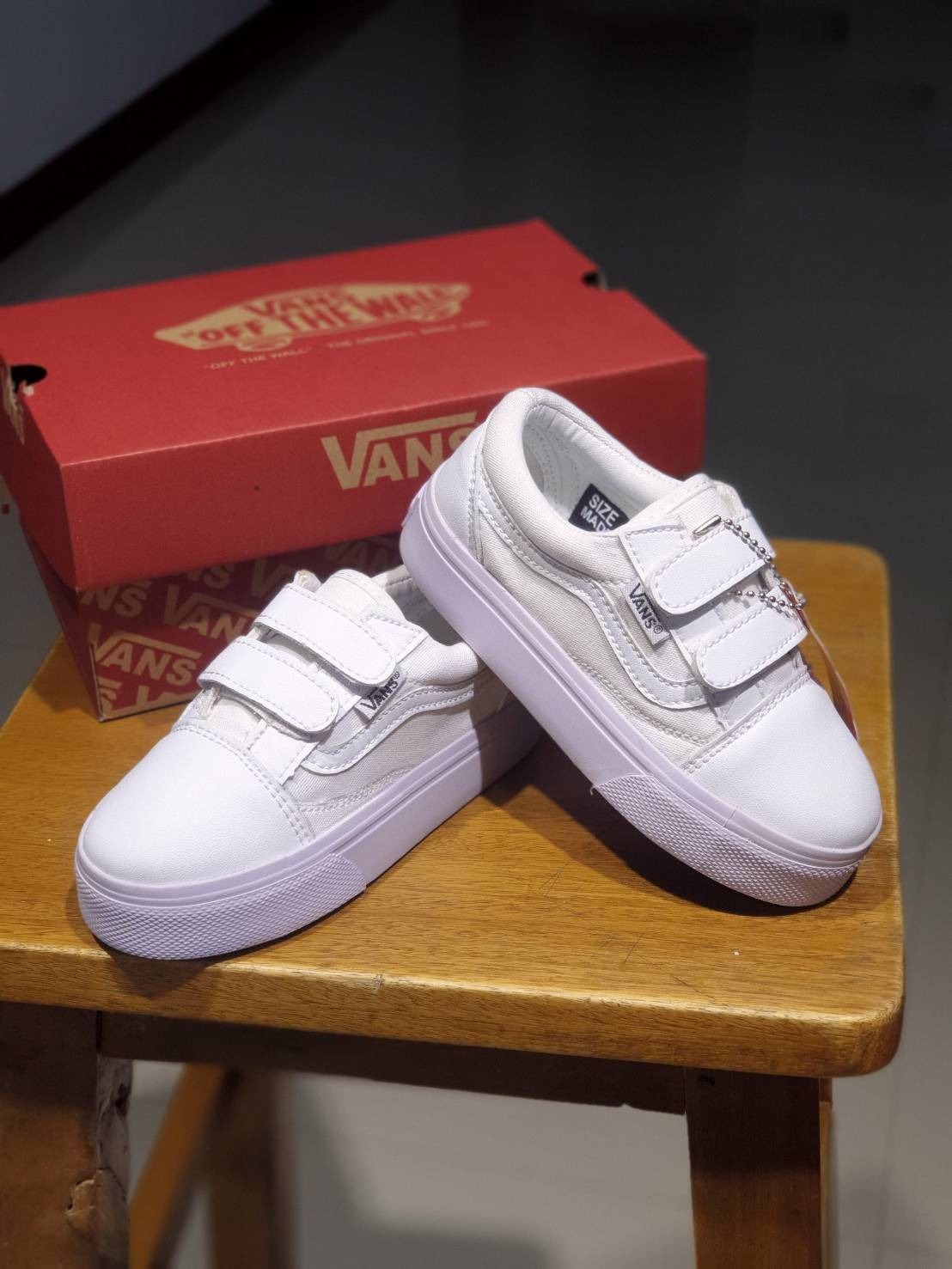 KIDS - VANS OLD SKOOL VELCRO ALL WHITE