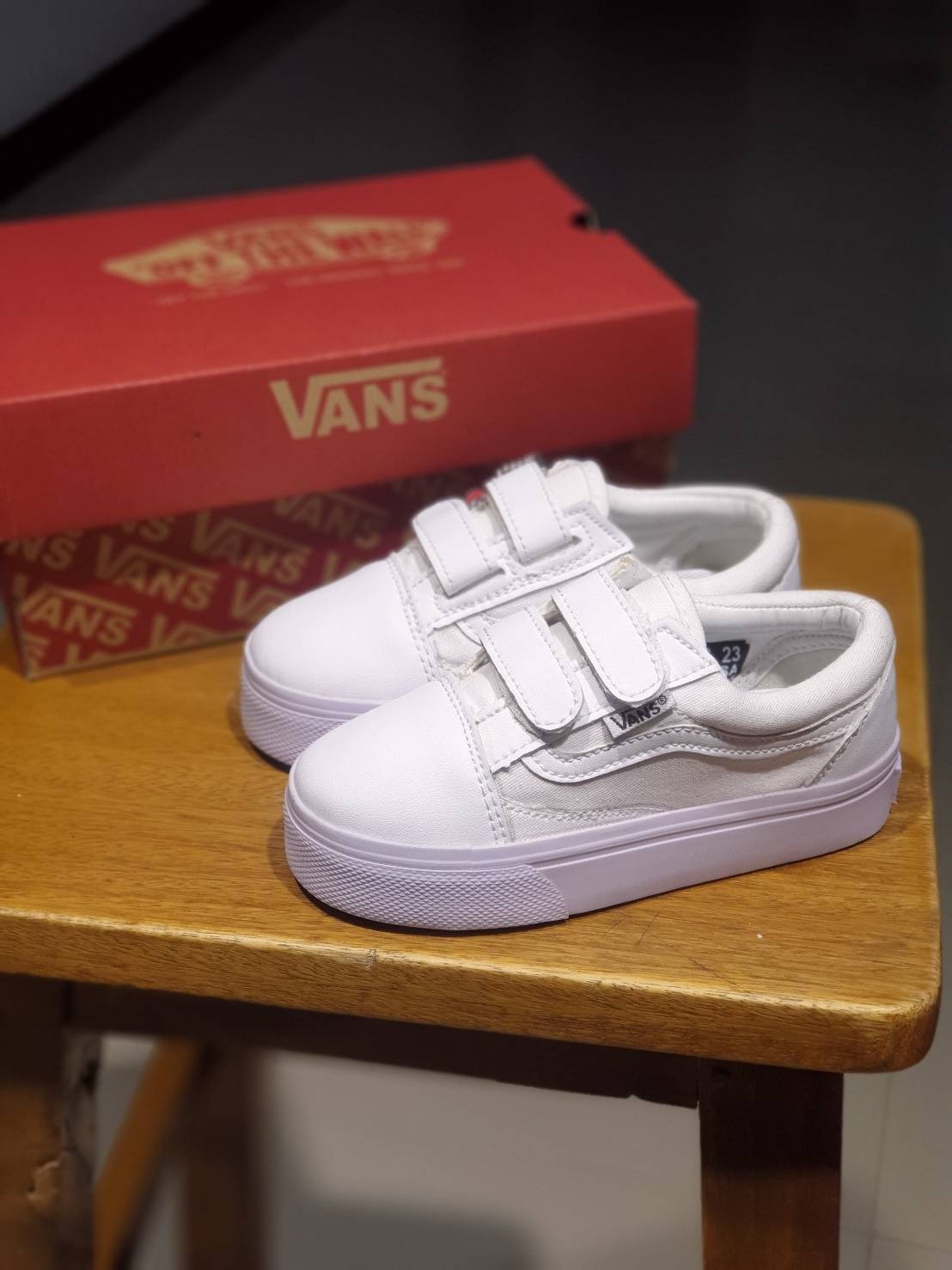 KIDS - VANS OLD SKOOL VELCRO ALL WHITE