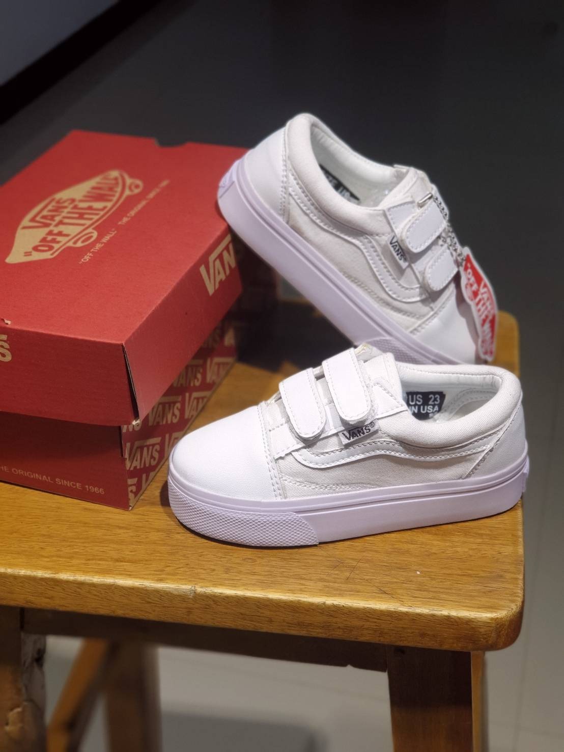 KIDS - VANS OLD SKOOL VELCRO ALL WHITE
