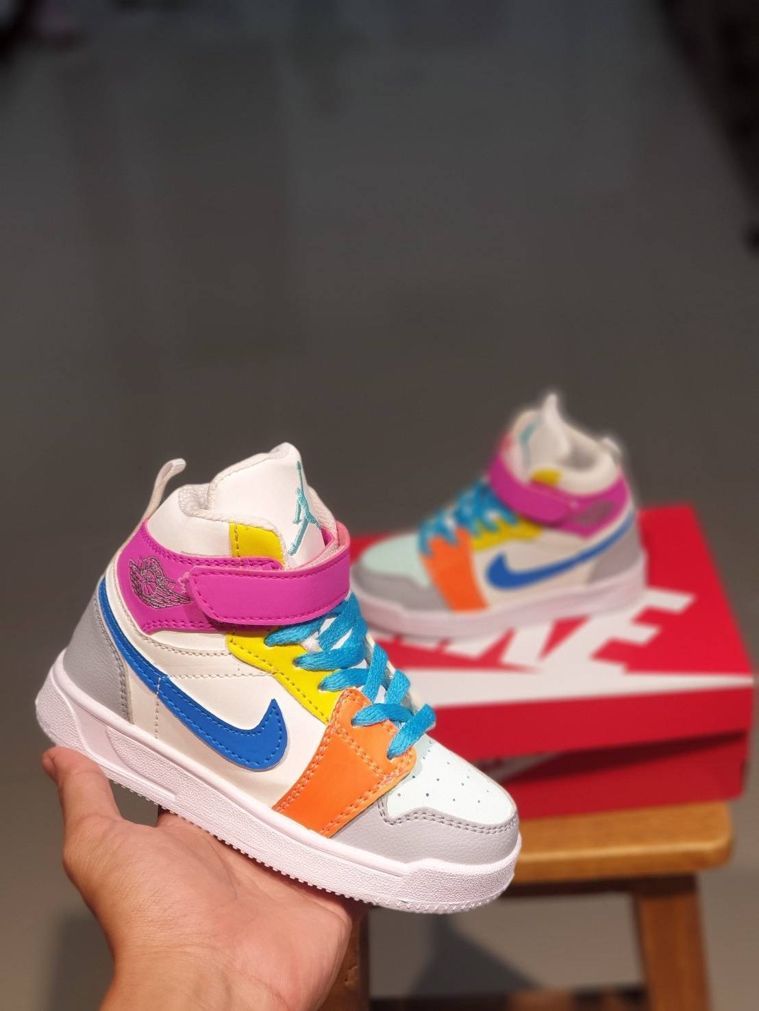 KIDS - NIKE JORDAN 1 MID WHITE MULTICOLOR