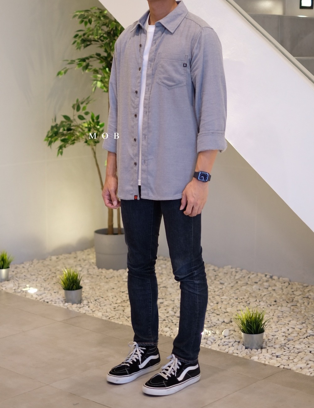 MMLSS01002 Hobson Midweight Flannel LS Shirt Grey