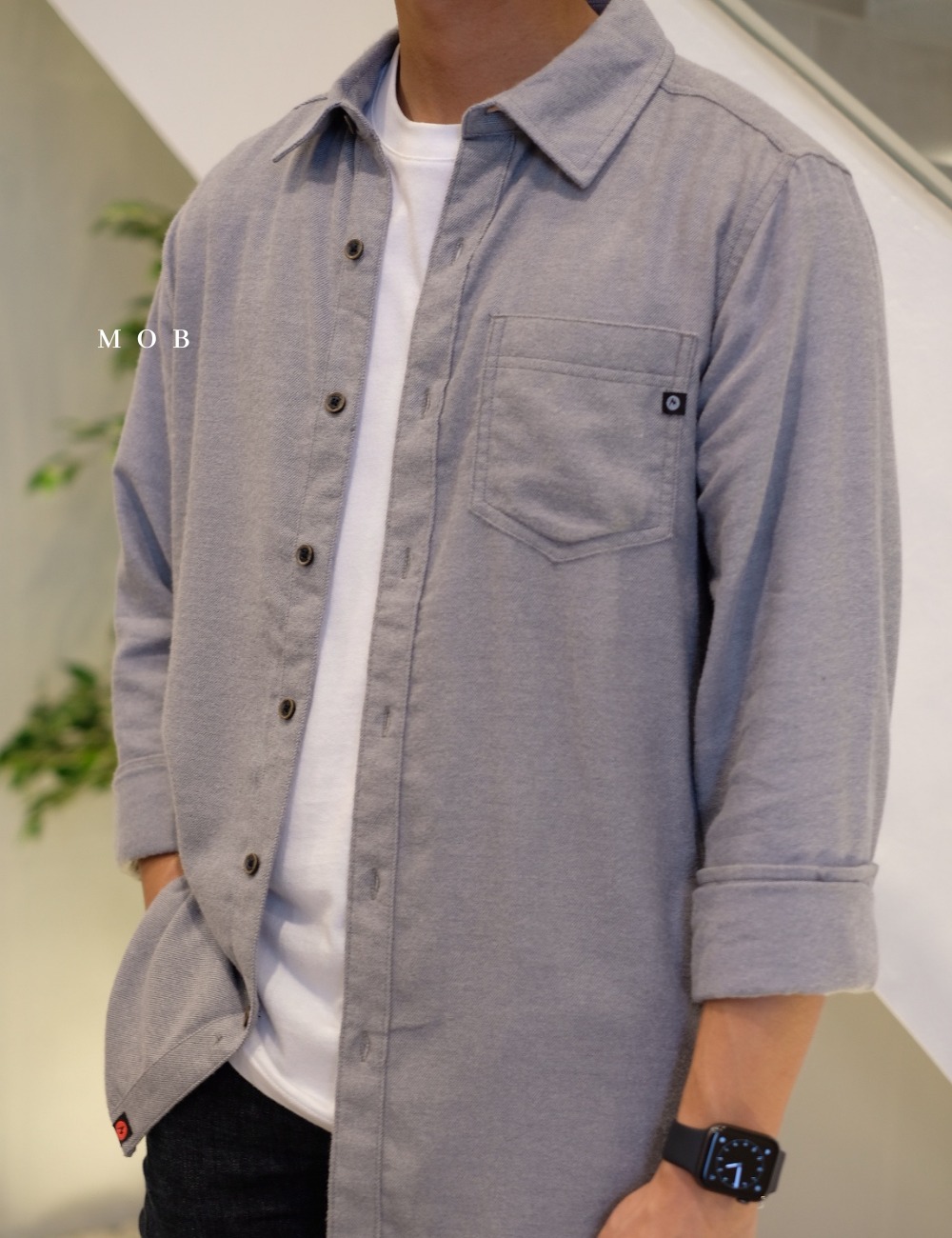 MMLSS01002 Hobson Midweight Flannel LS Shirt Grey