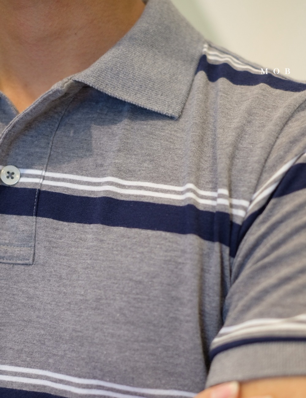 ARPS03002A Stripe Mix Grey Navy Polo Tee