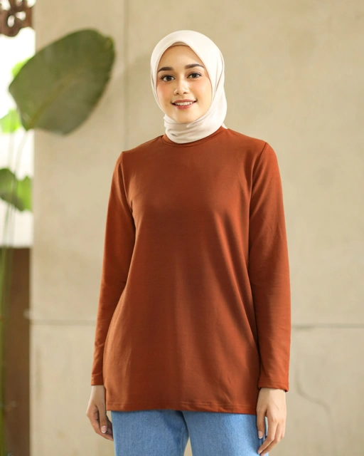 Image of BASIC LONG SLEEVE TEE - BRICK