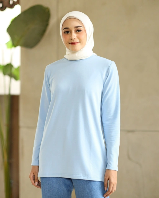 Image of BASIC LONG SLEEVE TEE - SKYBLUE