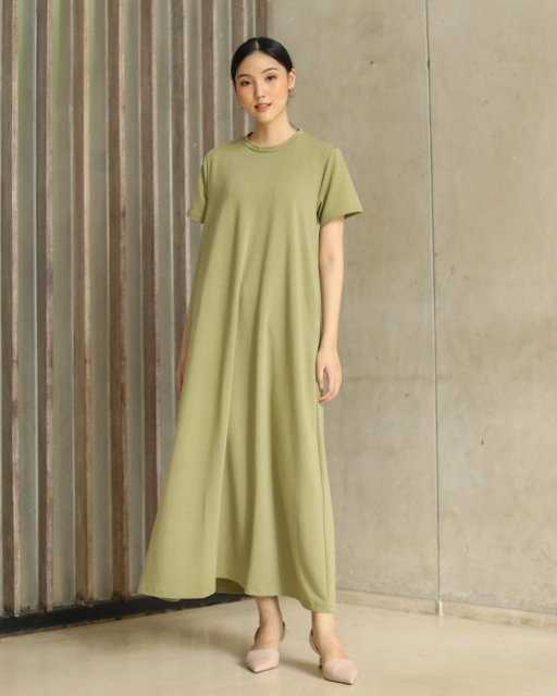 Image of BUSUI BASIC SHORT SLEEVE DRESS BUSUI - GREENTEA