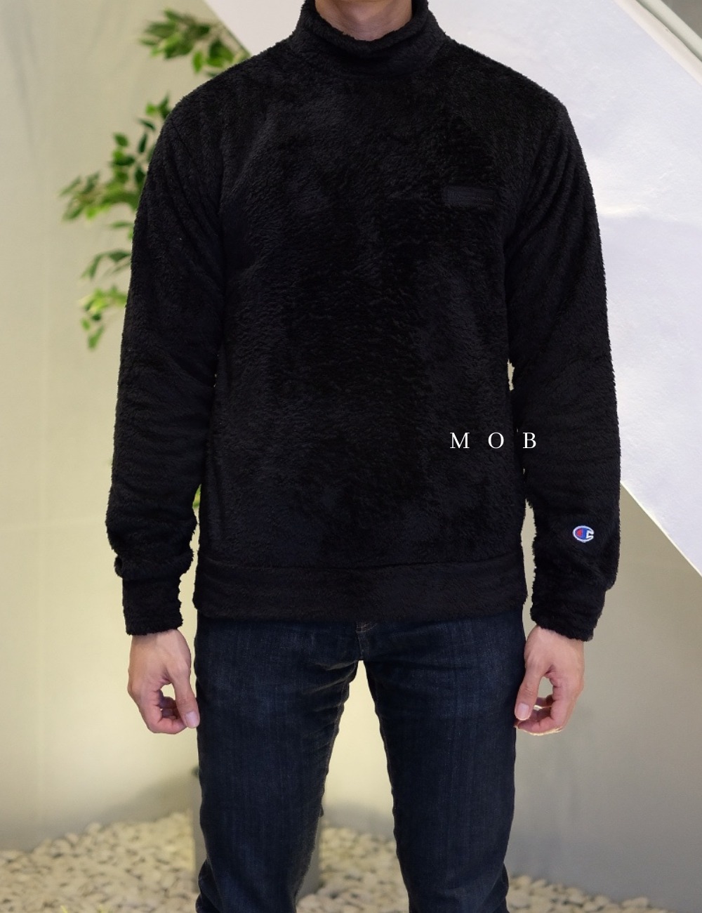 CHMPSW05001B Fur Sherpa Mock Neck Sweatshirt Black (XXL ONLY)