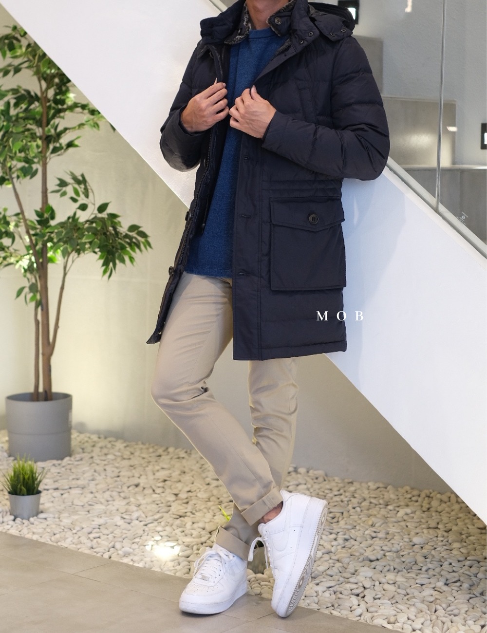 MDJ08003 Hooded Down Half Coat Navy (L ONLY)
