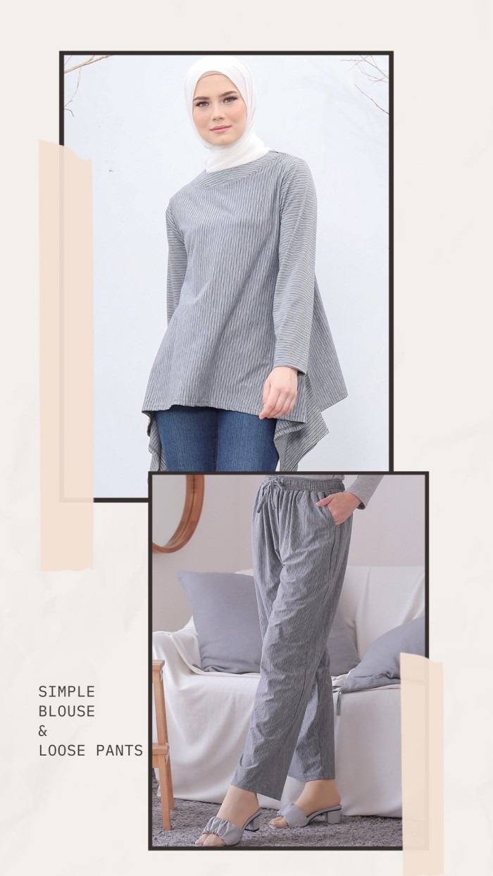 Oneset Simple Blouse with Loose Pants & Simple Blouse with Skirt