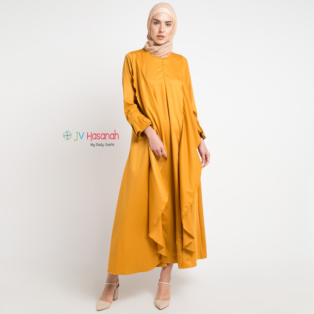 Aliza Flare Dress Mustard - Gamis Katun Toyobo Busui Friendly