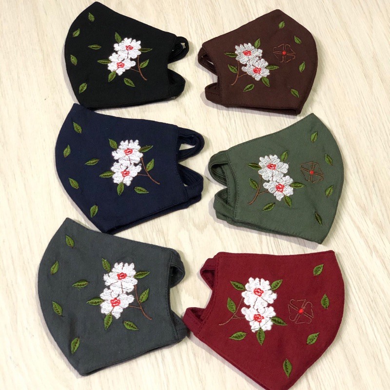 3ply Embroidery Mask Flower Series - Masker 3 lapis series bunga