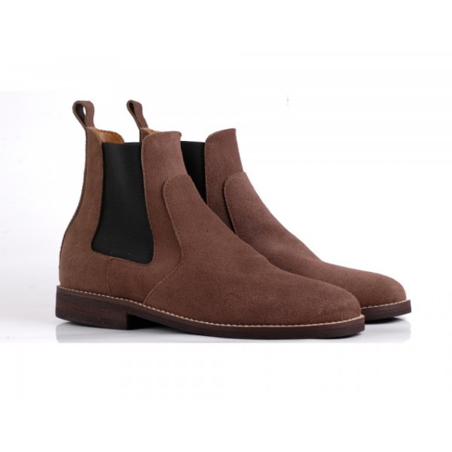 Chelsea Boots Suede Dark Brown Genuine Leather