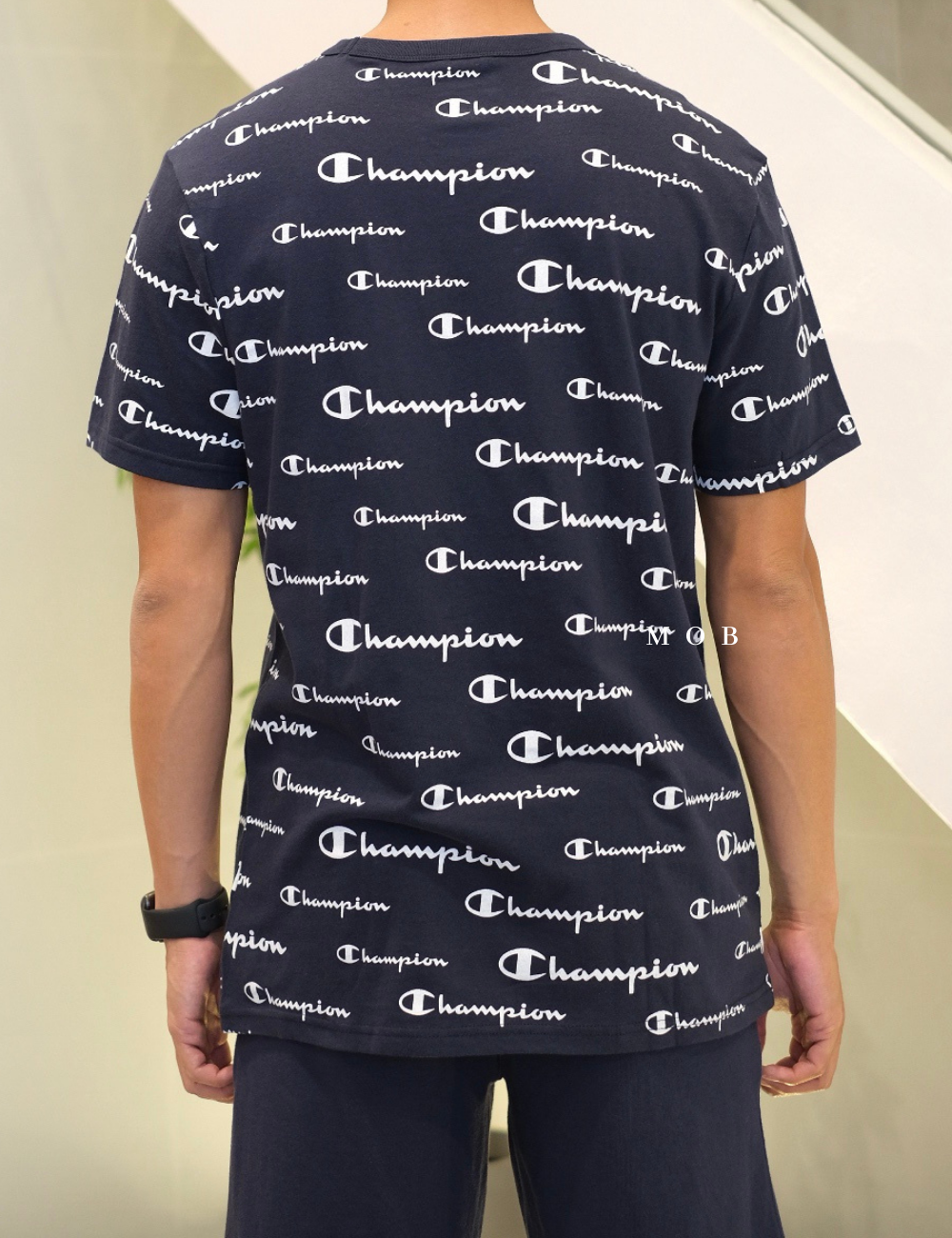 CHMPSST1603 All Over Repeating Logo Tee Navy (S ONLY)