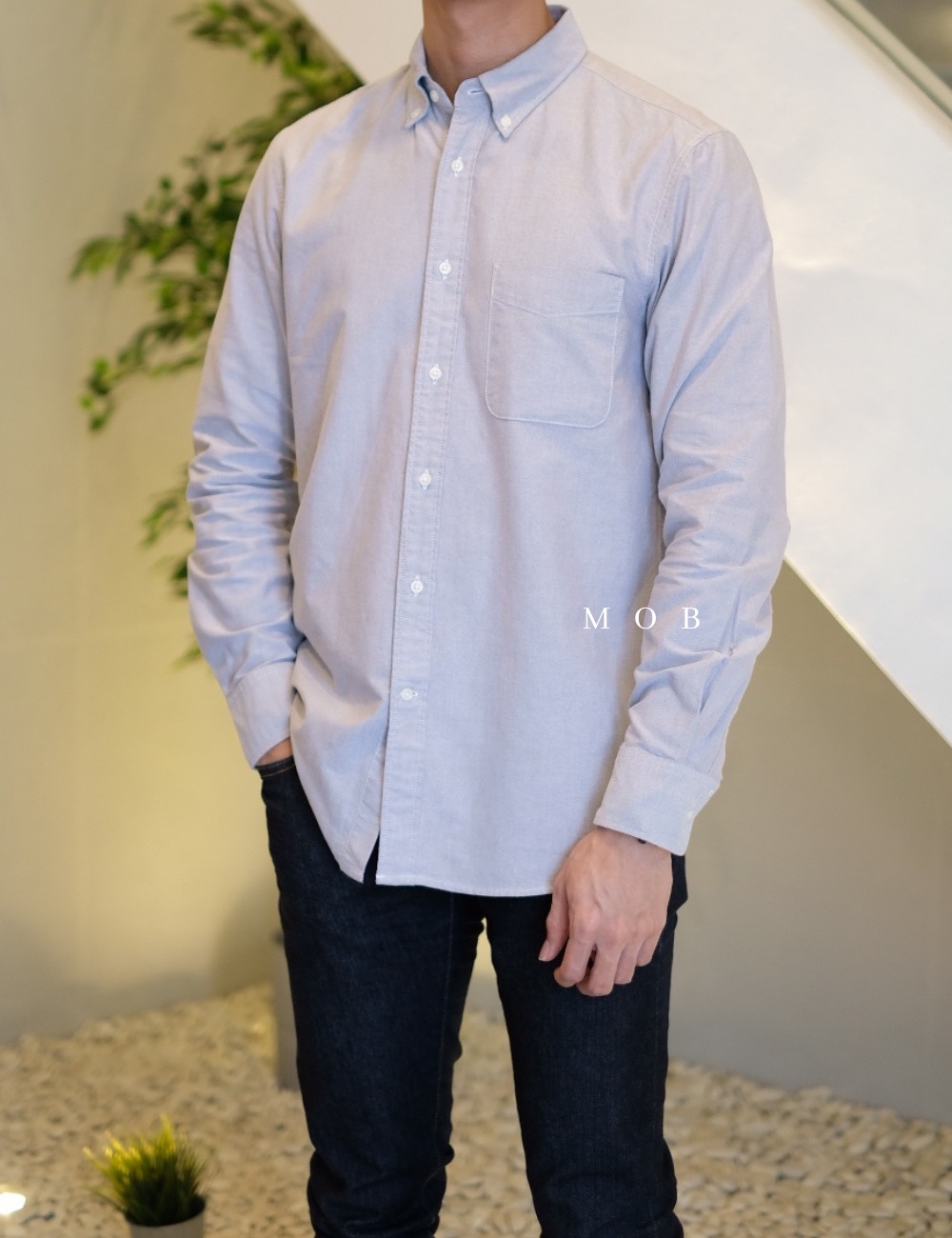 UNQLSS04003 Oxford Slim Fit LS Grey