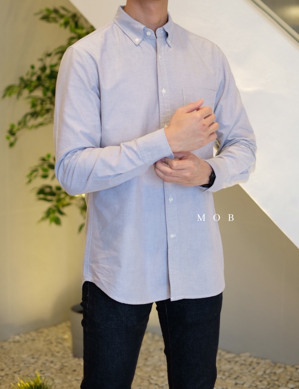 UNQLSS04003 Oxford Slim Fit LS Grey