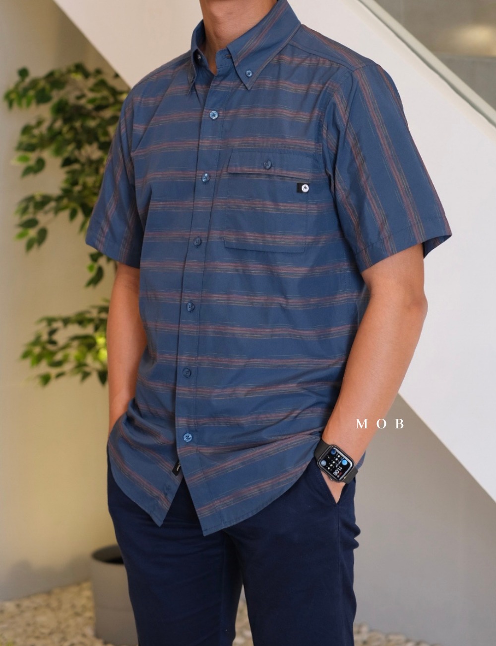 MMSSS01002A Beacon Hill SS Shirt Coastal Blue Striped
