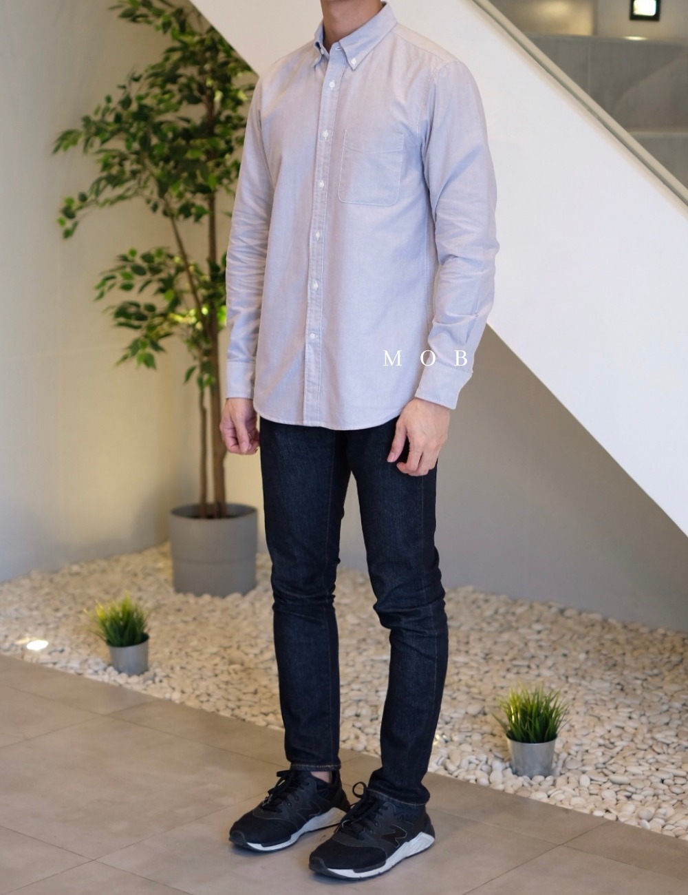 UNQLSS04003 Oxford Slim Fit LS Grey