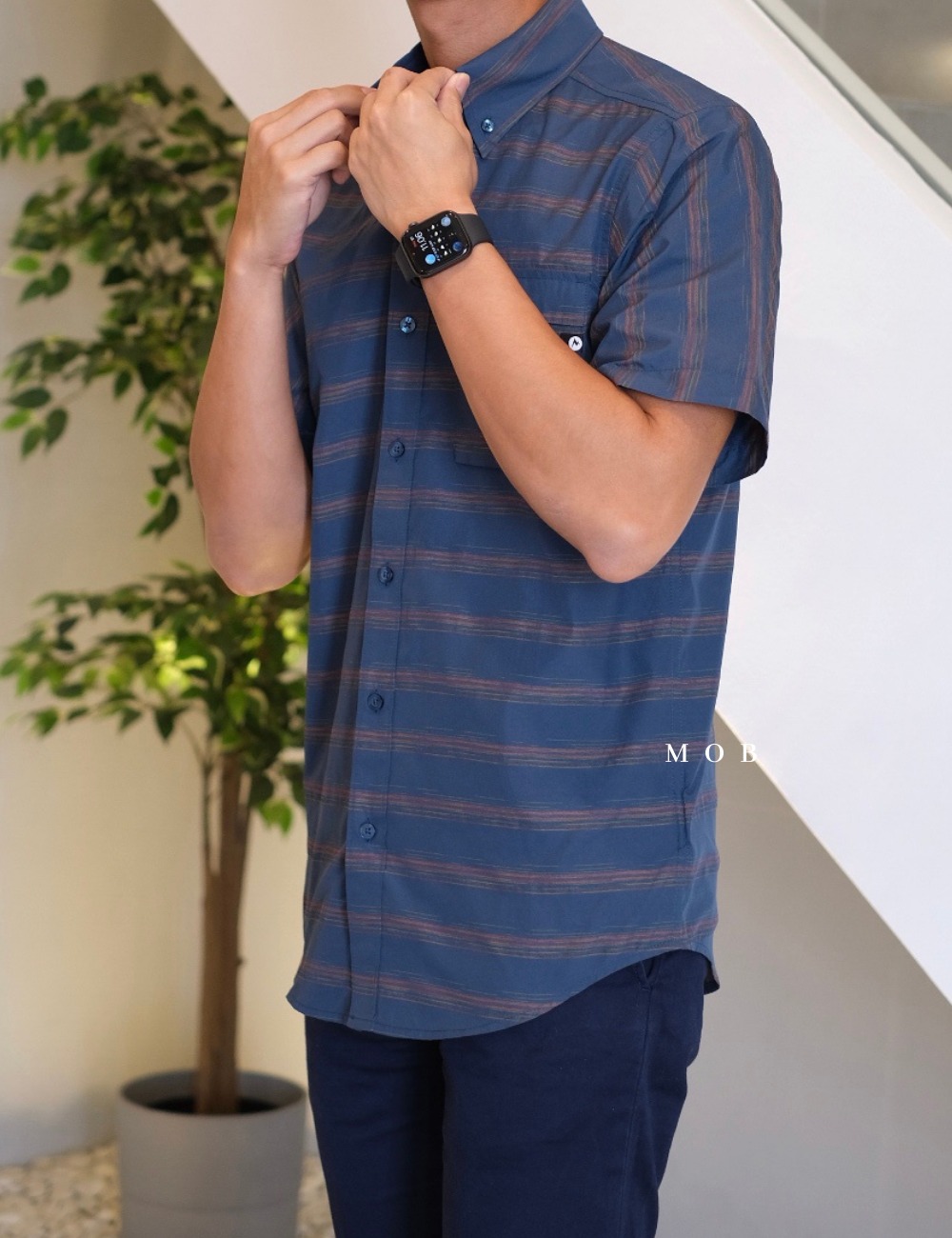 MMSSS01002A Beacon Hill SS Shirt Coastal Blue Striped