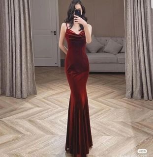 longdress velvet maroon - VA2073