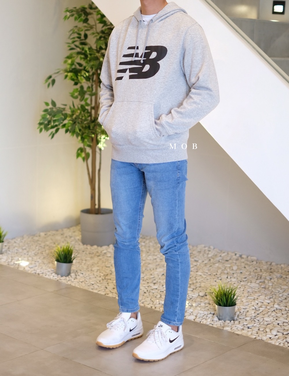 NBHOD01002(R2) Core Logo Fleece Hoodie Light Grey