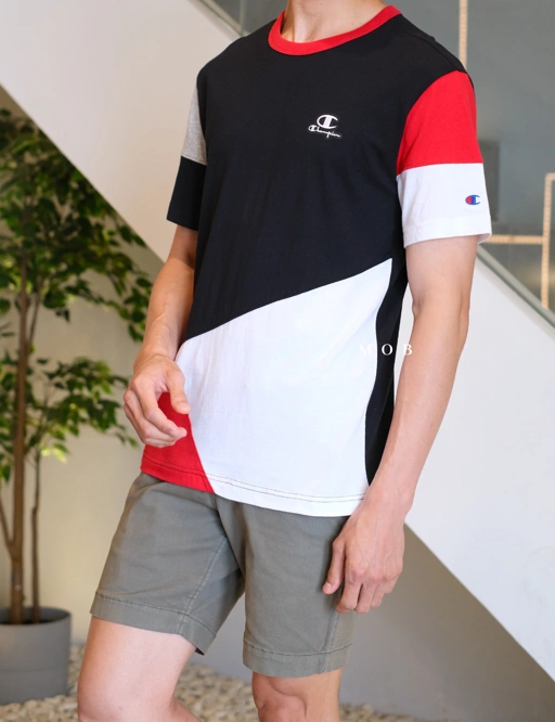 Image of CHMPSST2012A Patchwork Black/White/Red Applique Logo Tee