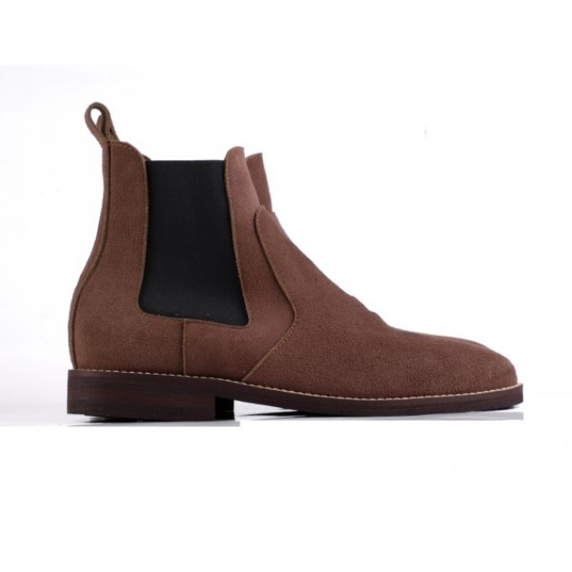 Chelsea Boots Suede Dark Brown Genuine Leather