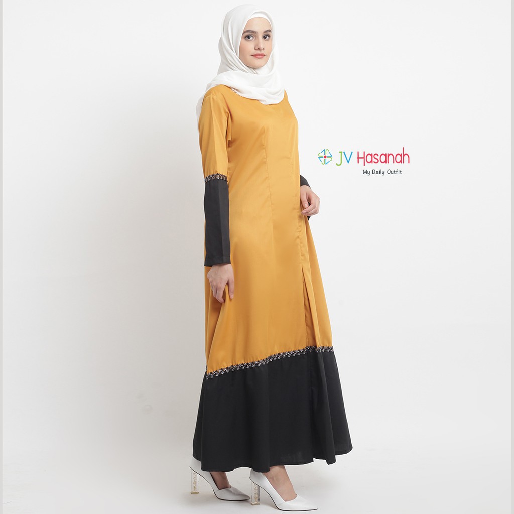 Hava Lace Dress Black Series - Gamis dengan Aksen Lace Two Colour Kombinasi Hitam