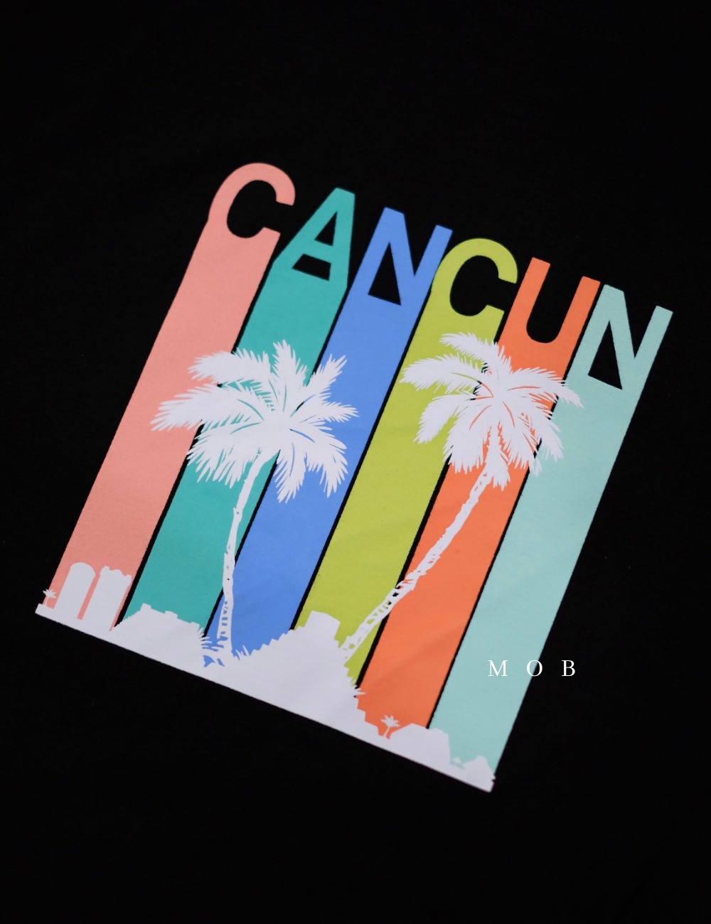 TOPSST01007 Cancun Coconut Rainbow Black Graphic Tee