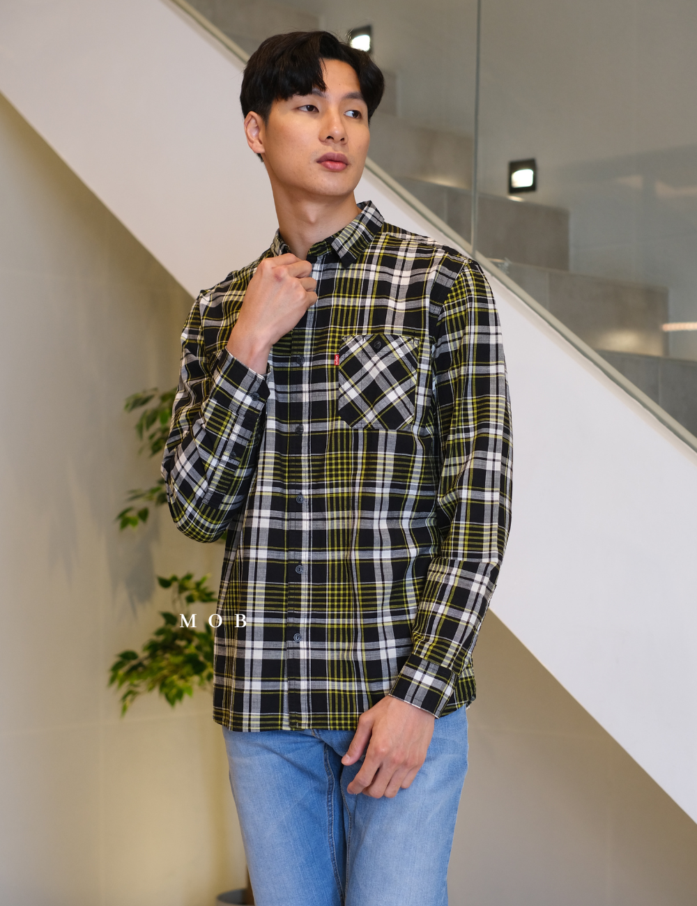 LVLSS04002A CALIFORNIA LS Shirt Black Yellow Plaid (XL ONLY)