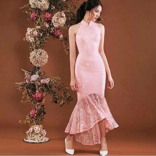 Image of Longidress brukat lapis scuba baby pink - VA802