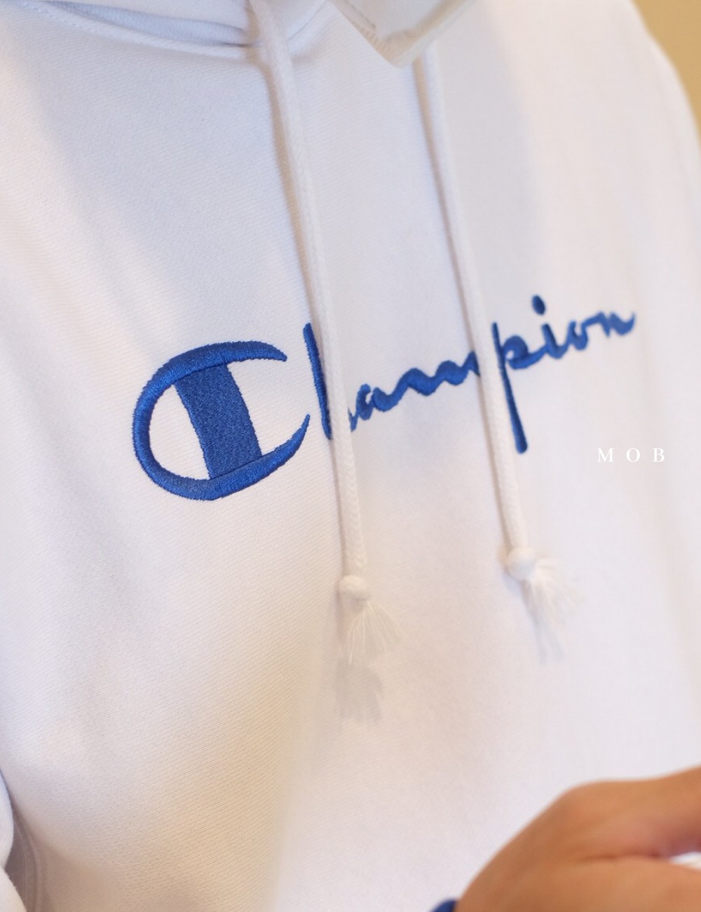 CHMPHOD1301 Reverse Weave Yarn Dye Pullover Hoodie White (M ONLY)