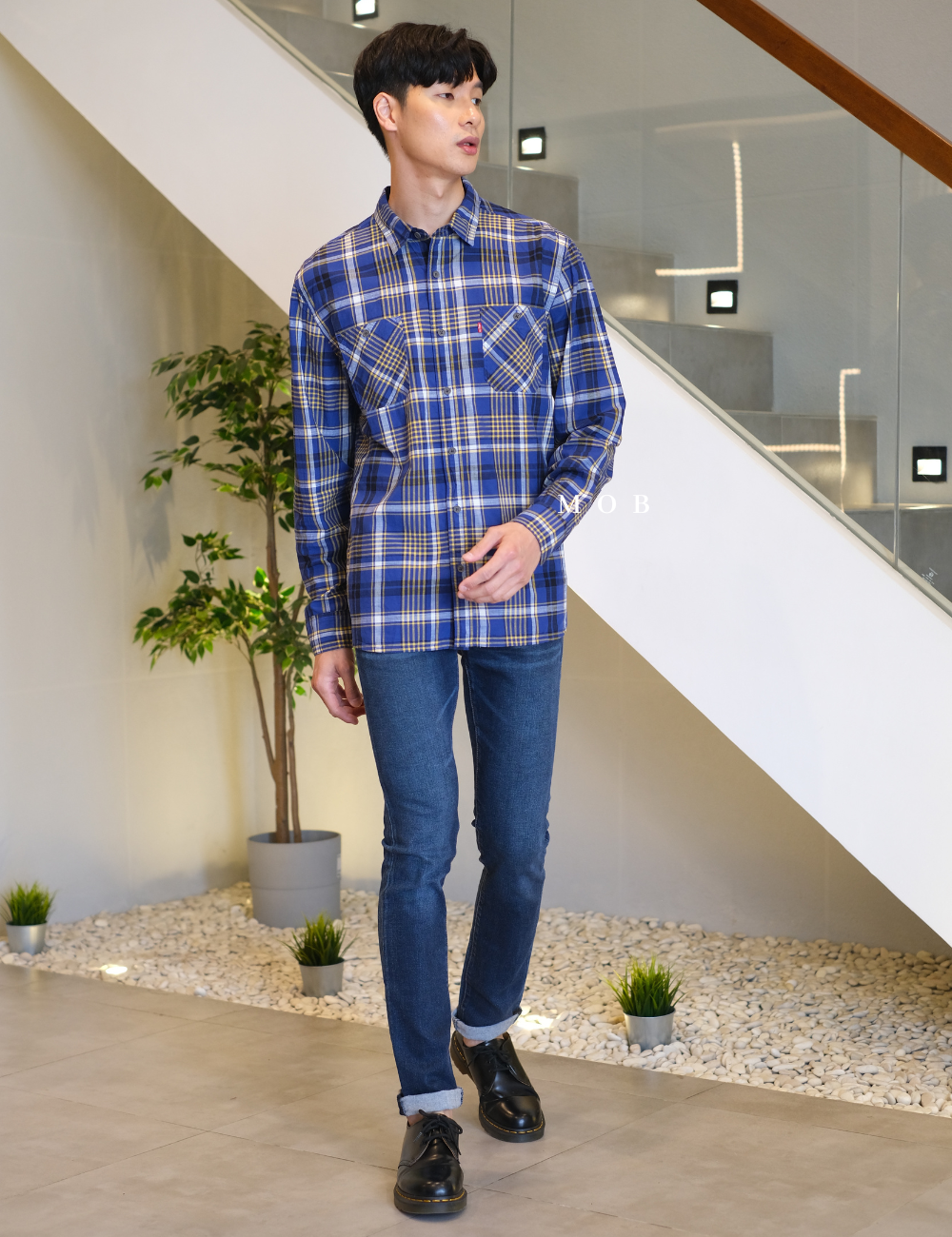 LVLSS04002B ALASKA LS Shirt Blue Yellow Plaid (L & XL ONLY)