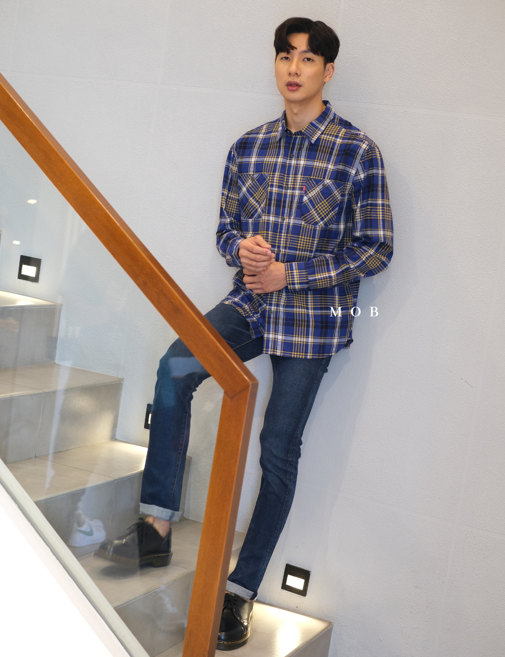 LVLSS04002B ALASKA LS Shirt Blue Yellow Plaid (L & XL ONLY)