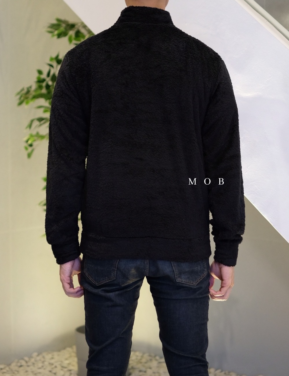 CHMPSW05001B Fur Sherpa Mock Neck Sweatshirt Black (XXL ONLY)